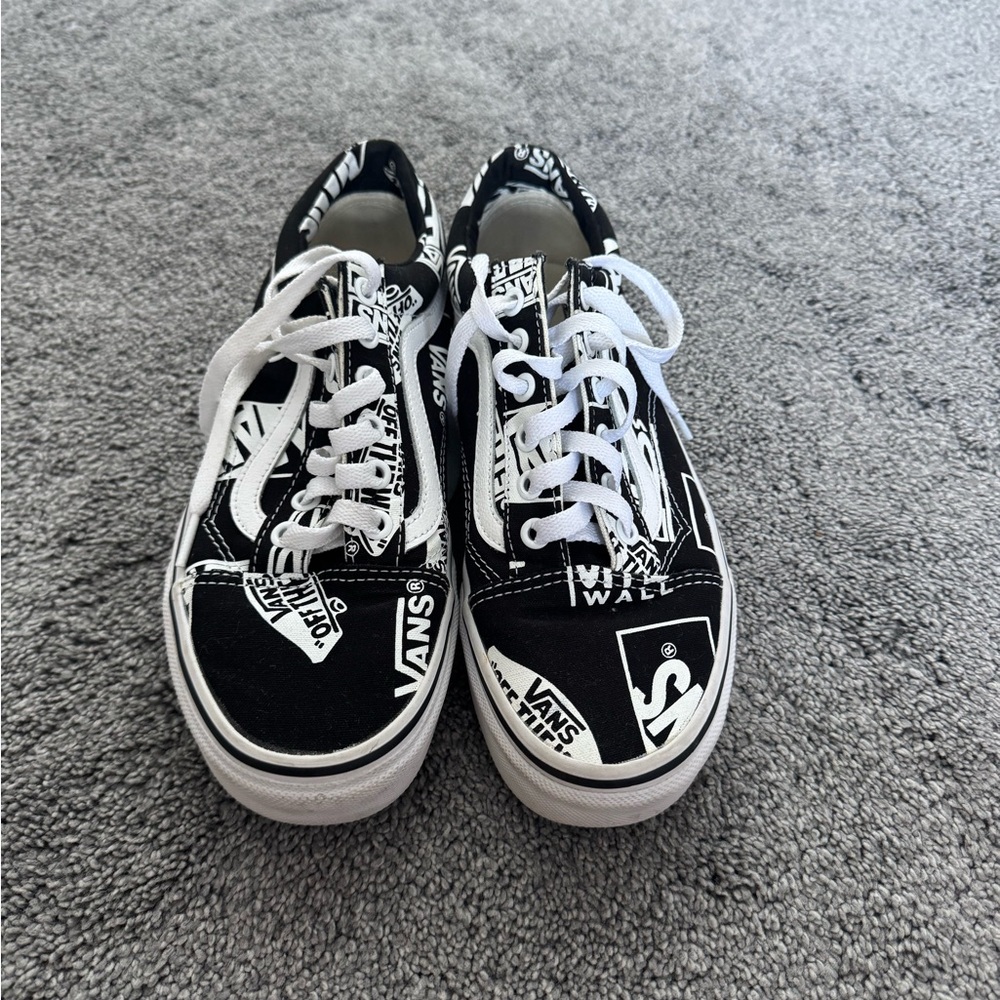 Vans Black and White Old Skool Sneakers with Graffiti Design